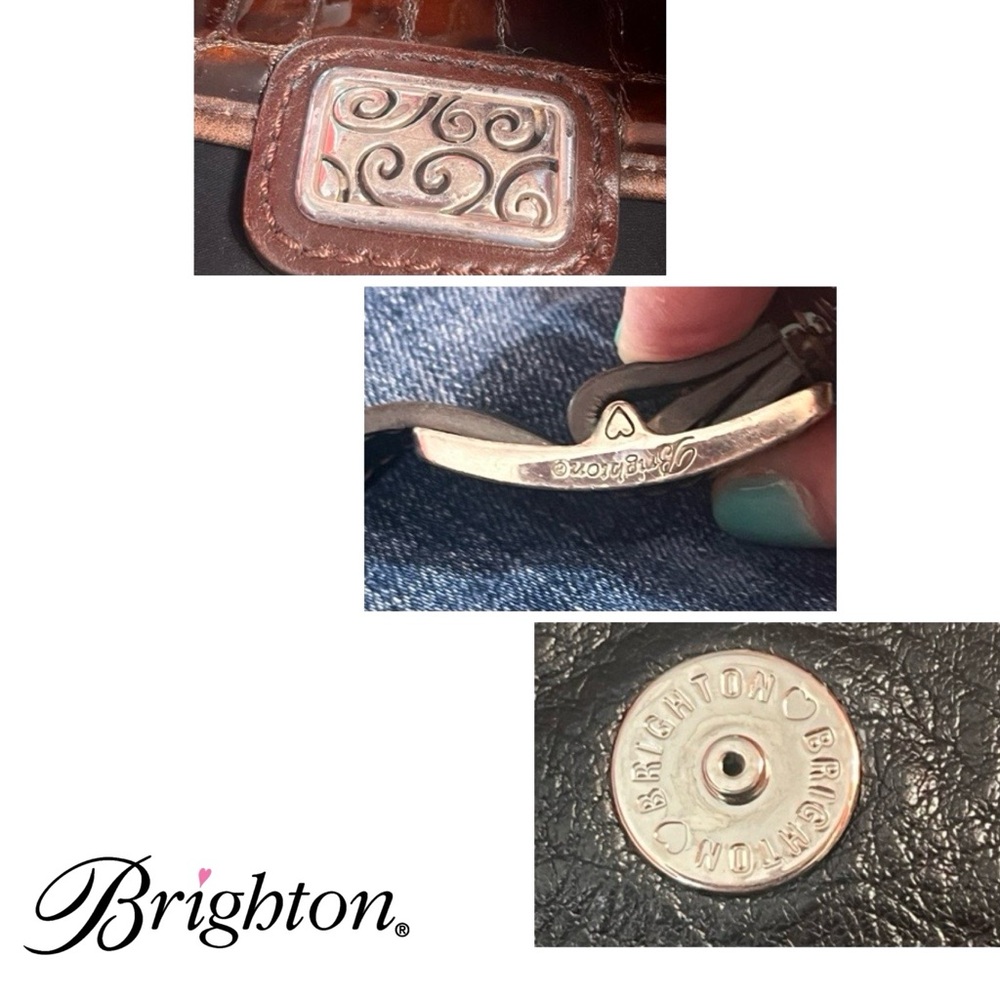 Brighton Black -  Croc Leather Flap Crossbody Bag - w/Dust Cover - Picture 9 of 15